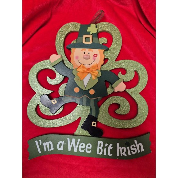 Im A Wee Bit Irish Glittery Shamrock & Leprechaun Hanging Decor - Picture 1 of 3